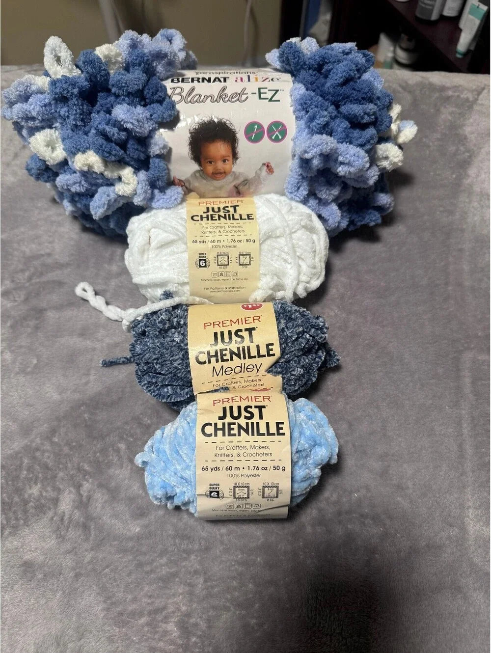 Bernat Just Chenille Yarn Lot of 4 12.9oz